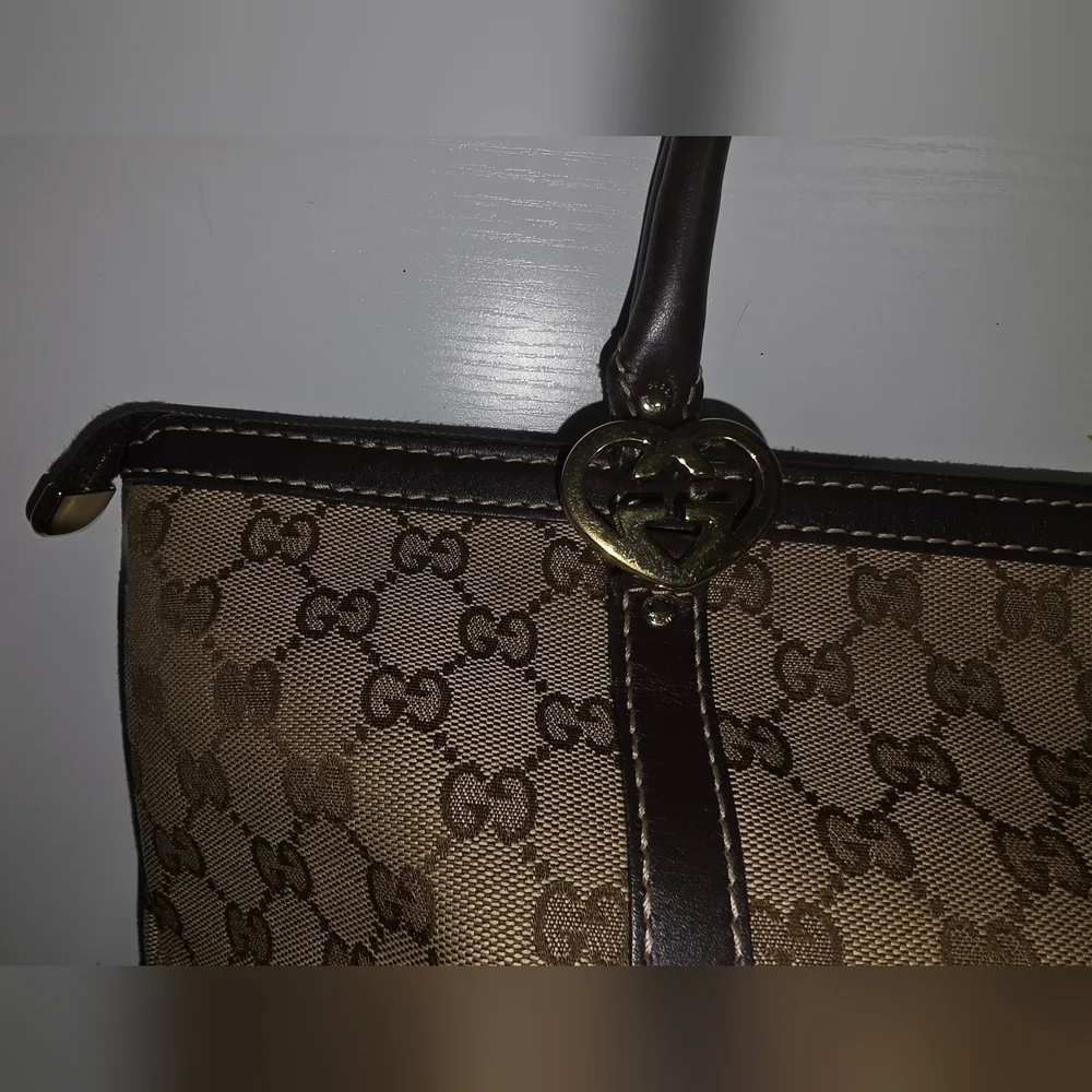 Gucci Brown GG Canvas | Top-Handle Satchel | GG Interlocking Hearts | RARE FIND